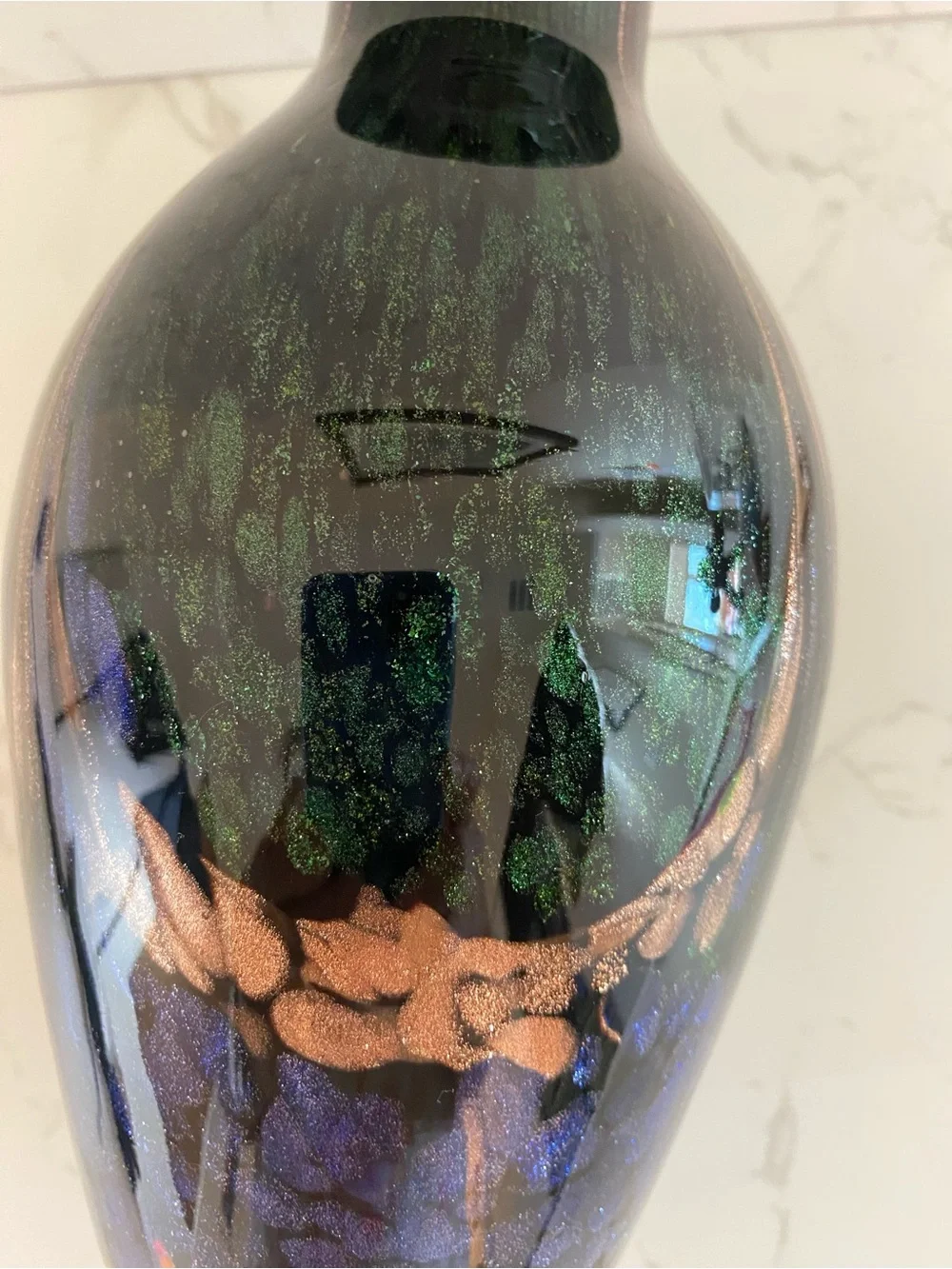 Dale Tiffany Iridescent Blue-Green Glass Vase vintage